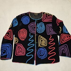 Julia Kim Vintage Multicolor Embroidered Abstract Pattern Jacket Size L